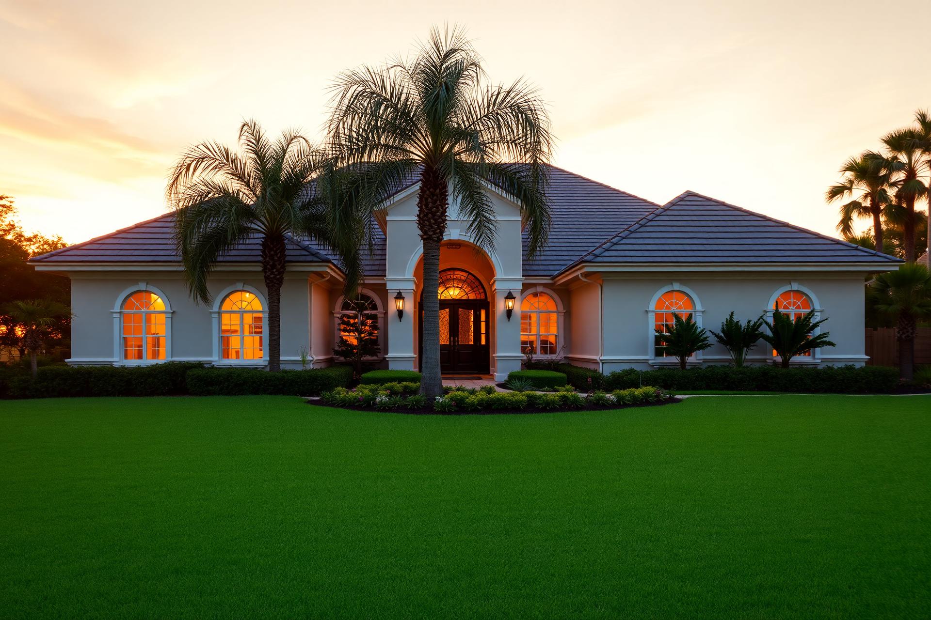 Luxury Florida home with manicured landscaping